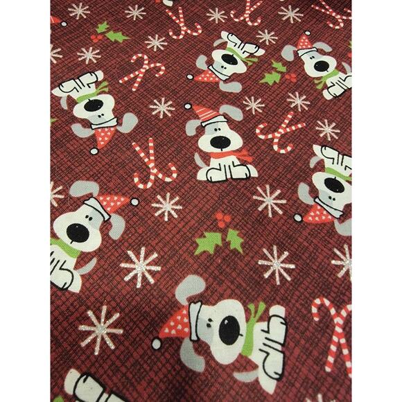 CHRISTMAS PUPPY CANDYCANES METALLIC SNOWFLAKES COTTON FABRIC 20in Quilting New - Picture 2 of 5